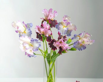Artificial Iris Flower Stem, Realistic Fake Spray, Home Floral Decor, Bridal Bouquet Filler, Real Touch Petal, Wedding Party Art Arrangement