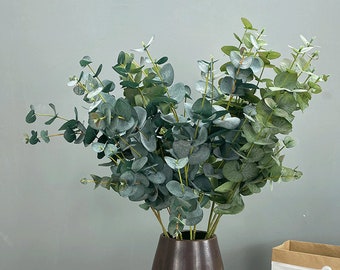Rama de hoja de eucalipto, ramita de follaje falso, artesanía de vegetación artificial, decoración de plantas caseras, relleno de guirnaldas de ramo, arreglo floral de boda