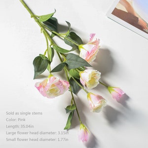 Artificial Lisianthus Stem Quality Eustoma Flower with Leaf Home Floral Decor Wedding Party Greenery Arrangement Material Table Centerpiece Pink