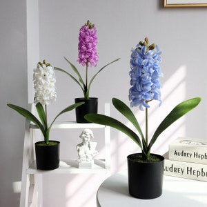 Artificial Hyacinth Potted Plant Fake Flower Arrangement Home Floral Decor Wedding Party Table Centerpiece Lounge Window Greenery Ornament