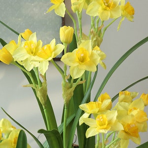 Daffodil Flower Stem with Leaves, Silk Narcissus Plant, Artificial Flower Craft, Home Floral Decor, Wedding Arrangement, Table Centerpiece image 5