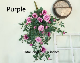 Artificial Rose Hanging Wall with Leaves, Silk Rose Flower Crafts, Home Floral Decor, Wedding Party Flower Arrangement, Bloom for Front Door