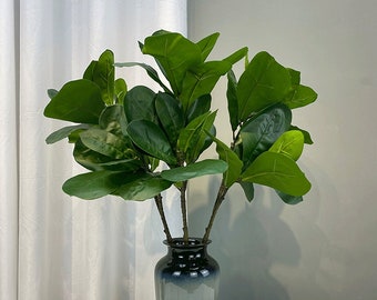 Artificial Fiddle Leaf Fig Long Branch, Fake Ficus Stem, Indoor Greenery Decor, Living Room Plant Craft, Wedding Arrangement, Window Spray