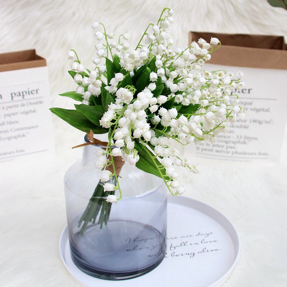 Rustic Artificial Lily of the Valley Posy Real Touch Bouquet With Leaf ...