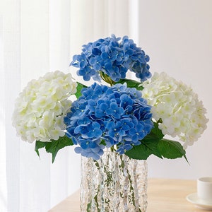 Large Hydrangea Stem with Leaves, Real Touch Hydrangea Flower, Artificial Flower Crafts, Home Floral Decoration, Wedding Flower Arrangement
