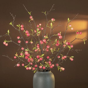 Small Apple Branch with Tender Leaf, Artificial Berry Long Stem, Chinese Home Floral Decor, Party Flower Arrangement, Floor Vase Filler Pick
