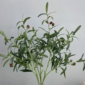 Artificial Olive Long Branch with Fruit, Realistic Foliage Stem, Indoor Leafy Plant Craft, Home Greenery Decor, Wedding Floral Arrangement