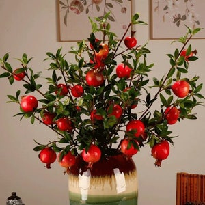 Quality Pomegranate Long Branch, Artificial Fruit Stem with Foliage, Chinese Floral Decoration, Home Flower Arrangement, Floor Vase Filler