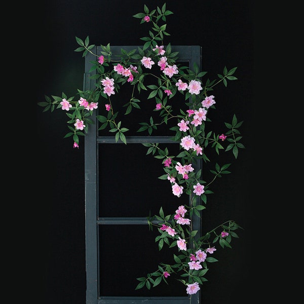 Qualité Rosa Banksiae Vine avec feuille Artificielle Escalade Rose Canne et Bourgeon Mariage Fête Arch Floral Décor Mur Toile de Fond Floral Arrangement Floral