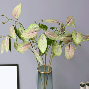 Artificial Maranta Leaf Stem, Indoor Tropical Plant Branch, Variegated Foliage Greenery, Home Floral Decor, Wedding Bouquet Wreath Filler