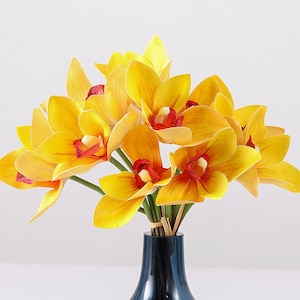 Fake Cymbidium Orchid Bouquet, Artificial Flower, Real Touch petals, Home Floral Decor, Wedding Arrangement, Party Table Centerpiece, Gift