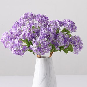 Snowball Flower Bouquet with Leaves, Silk Hydrangea Spray, Rustic Wildflower, Artificial Flower, Home Floral Decor, Bloom for Wedding, Gift