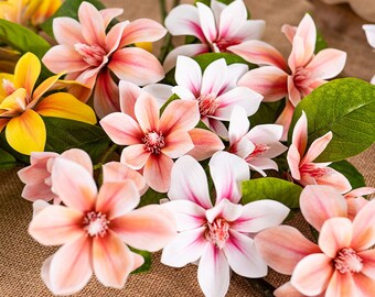 Magnolia Long Branch with Buds and Leaves, Real Touch Magnolia Flower, Artificial Flower Craft, Home Floral Decor, Wedding Arrangement, Gift