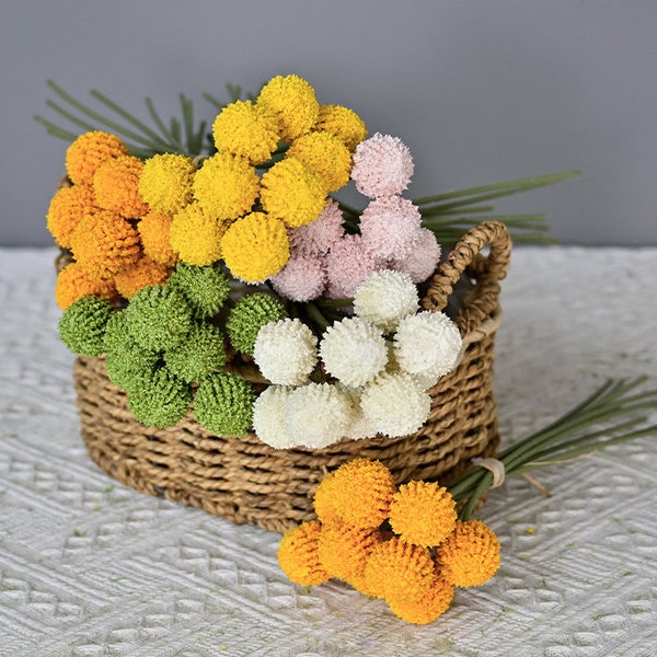 Fake Billy Buttons Bouquet, Faux Craspedia Globosa Bundle, Artificial Flower Craft, Home Floral Decor, Wedding Party Table Centerpiece, Gift