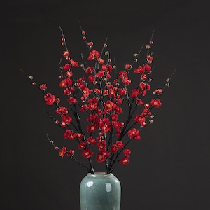 フェイク梅の花の長い枝、桃の花の茎、造花工芸品、中国の家庭の花飾り、ウェディングアレンジメント、フロア花瓶用