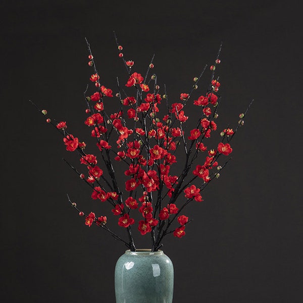 Fake Plum Blossom Long Branch, Peach Blossom Stem, Artificial Flower Crafts, Chinese Home Floral Decor, Wedding Arrangement, for Floor Vase