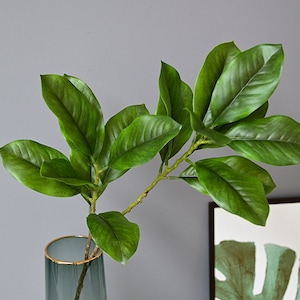Rama de follaje de magnolia de tacto real, ramitas falsas con hojas, artesanía de plantas artificiales, decoración floral de la sala de estar, arreglo de vegetación de boda
