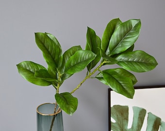 Real Touch Magnolia Foliage Branch, Fake Twigs with Leaves, Artificial Plant Craft, Living Room Floral Decor, Wedding Greenery Arrangement