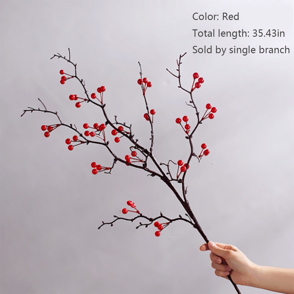 Artificial Red Berries Twig Fake Flower Faux Holly Berry - Temu