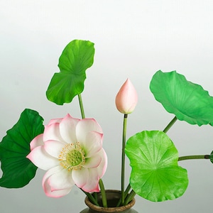 Artificial Lotus Flower with Long Stem, Realistic Water Lily Leaf, Fake Seedpod of the Lotus, Summer Floral Decor, Wedding Spray Arrangement