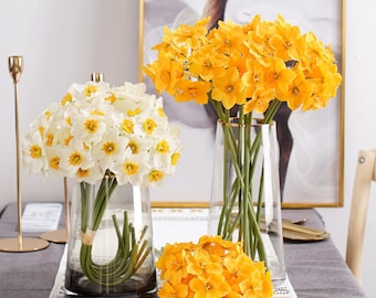Fake Daffodil Stem Bouquet Artificial Narcissus Bundle Quality Fake Flower Decor Living Room Party Floral Material Wedding Table Centerpiece