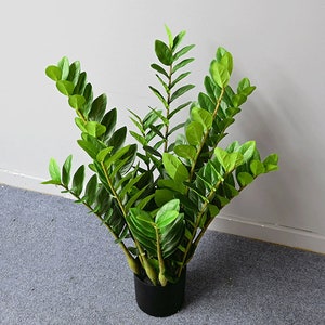 Artificial ZZ Plant Foliage Stem, Fake Zamioculcas Zamiifolia Potted Plant, Fake Tropical Greenery, Home Floral Decor, Wedding Arrangement