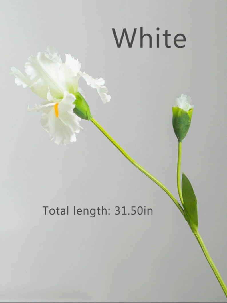 May include: White artificial iris flower with green stem and bud. Total length: 31.50in.
