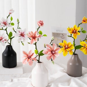 Magnolia Flower Branch with Leaves, Real Touch Magnolia Stem, Artificial Flower Craft, Home Floral Decor, Wedding Arrangement Centerpiece