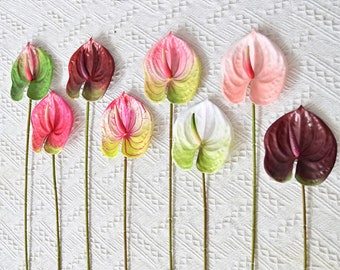 Real Touch Anthurium Stem, Artificial Flower Craft, Bouquet Wreath Filler, Wedding Home Floral Decor, Dining Room Plant, Table Centerpiece