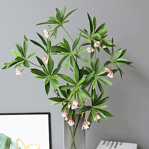 Artificial Elaeocarpus Hygrophilus Branch with Flower, Fake Greenery Craft, Indoor Plant Ornament, Home Floral Decor, Wedding Arrangement