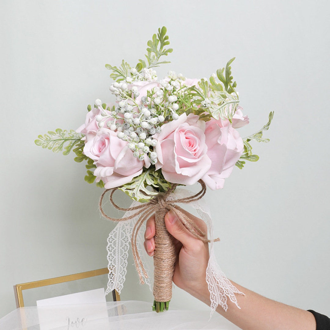Artificial Karl Rose Bouquet With Baby's Breath and Leaf Fake Wild