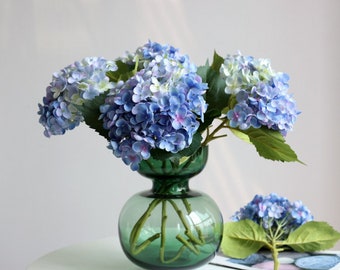 Artificial Hydrangea Stem with Foliage Quality Fake Flower and Leaf Wedding Party Floral Decoration Home Plant Table Centerpiece for Garden