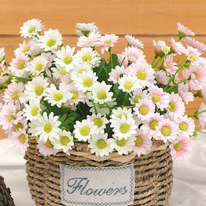 Artificial Daisy Bouquet with Foliage, Rustic Fake Flower Craft, Wedding Floral Decor, Dining Table Arrangement, Spray for Indoor Outdoor