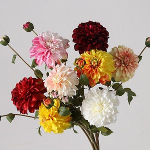 Faux Dahlia Stem with Buds, Artificial Dahlia Flower, Home Floral Decor, Wedding Party Arrangement, Table Centerpiece, for Bridal Bouquet