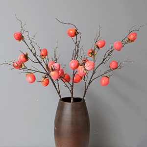 Artificial Persimmon Branch, Fake Fruit Craft, Autumn Rustic Wild Fruit Ornament, Home Floral Decor, Party Arrangement, Floor Vase Filler