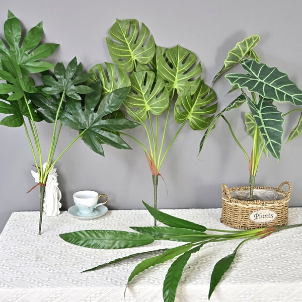 Artificial Monstera Deliciosa Plants, Fake Bird Nest Fern Greenery, Asplenium Nidus Leaves, Fatsia Japonica Crafts, Tropical Floral Decor