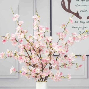 Artificial Cherry Blossom Long Branch, Realistic Peach Bloom, Living Room Flower Decor, Wedding Floral Arrangement, for Garland Wreath Arch