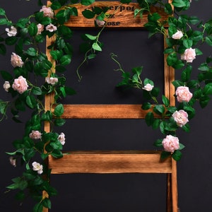 Climbing Rose Long Vine, Artificial Rosa Flower Cane with Foliage, Fake Trailing Floral, Wedding Party Arrangement, for Door Arch Wreath DIY