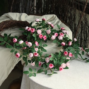 Fake Rose Vine with Rich Foliage Artificial Flower Cane and Bud Wall Hanging Trailing Plant Wrap Arrangement Wedding Garland Arch Material