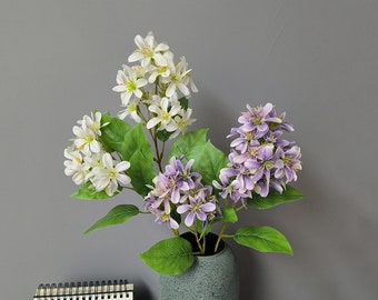 Faux Lilac Flower Stem, Fake Syringa Vulgaris Spray, Hydrangea with Foliage, Home Floral Decor, Wedding Bouquet Filler, Party Arrangement