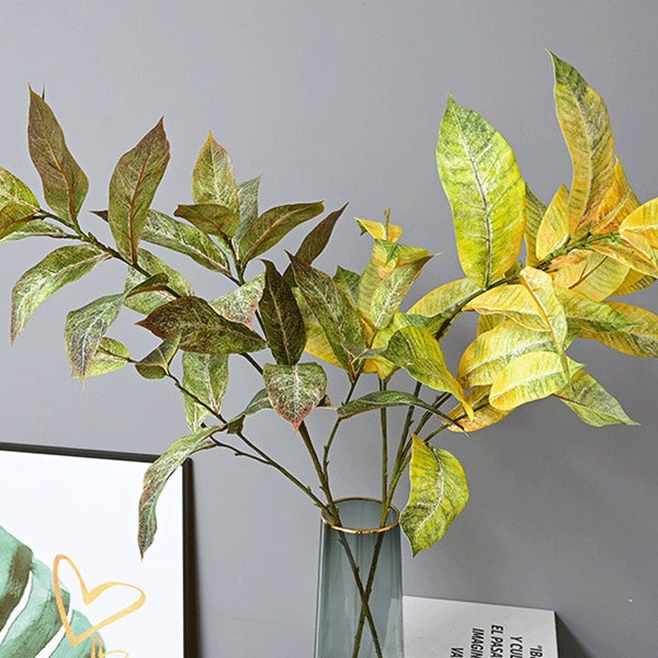 Fake Croton Petra Long Stem with Foliage, Codiaeum Variegatum, Artificial Flower Craft, Tropical Plant Leaves, Home Floral Decor, for Indoor