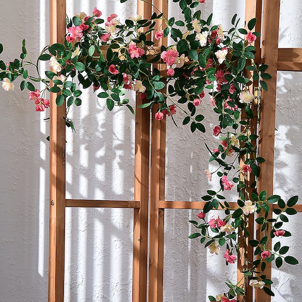 Artificial Climbing Rose Vine with Bud Hanging Wall Fake Rhododendron Cane and Foliage Quality Rosa Banksiae Long Stem Wedding Arch Floral