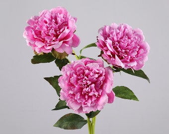 Real Touch Peony Flower Spray with Leaves, Artificial Flower Craft, Chinese Home Floral Decor, Wedding Party Arrangement, for Bridal Bouquet