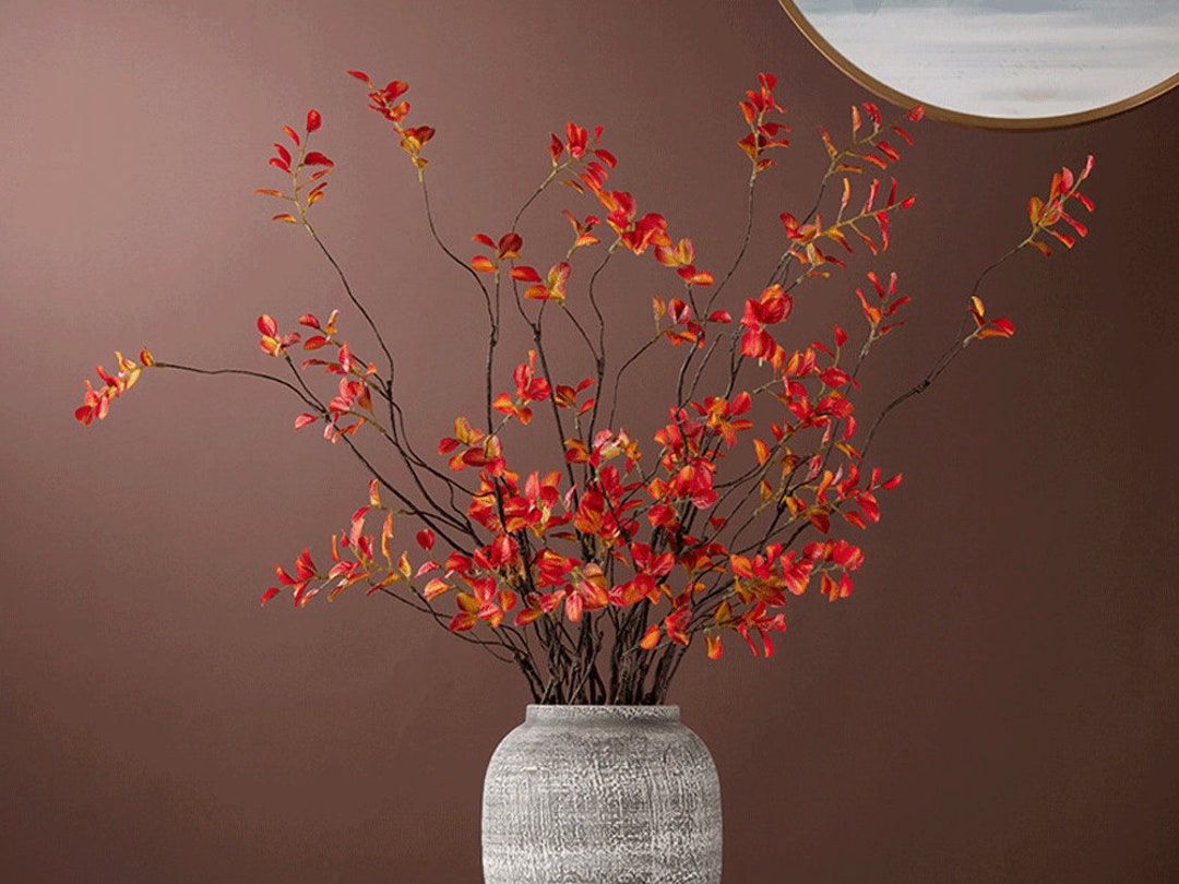 Artificial Twig With Foliage, Fake Small Tree Branch, Fall Orange Leaf
