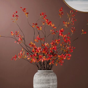 Artificial Twig with Foliage, Fake Small Tree Branch, Fall Orange Leaf Stem Decoration, Indoor Plant Ornament, Wedding Greenery Arrangement