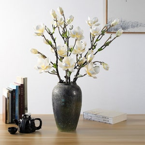 Artificial Magnolia Stem with Bud Fake Orchid Branch Chinese Home Floral Decoration Wedding Party Flower Arrangement Material for Outdoor