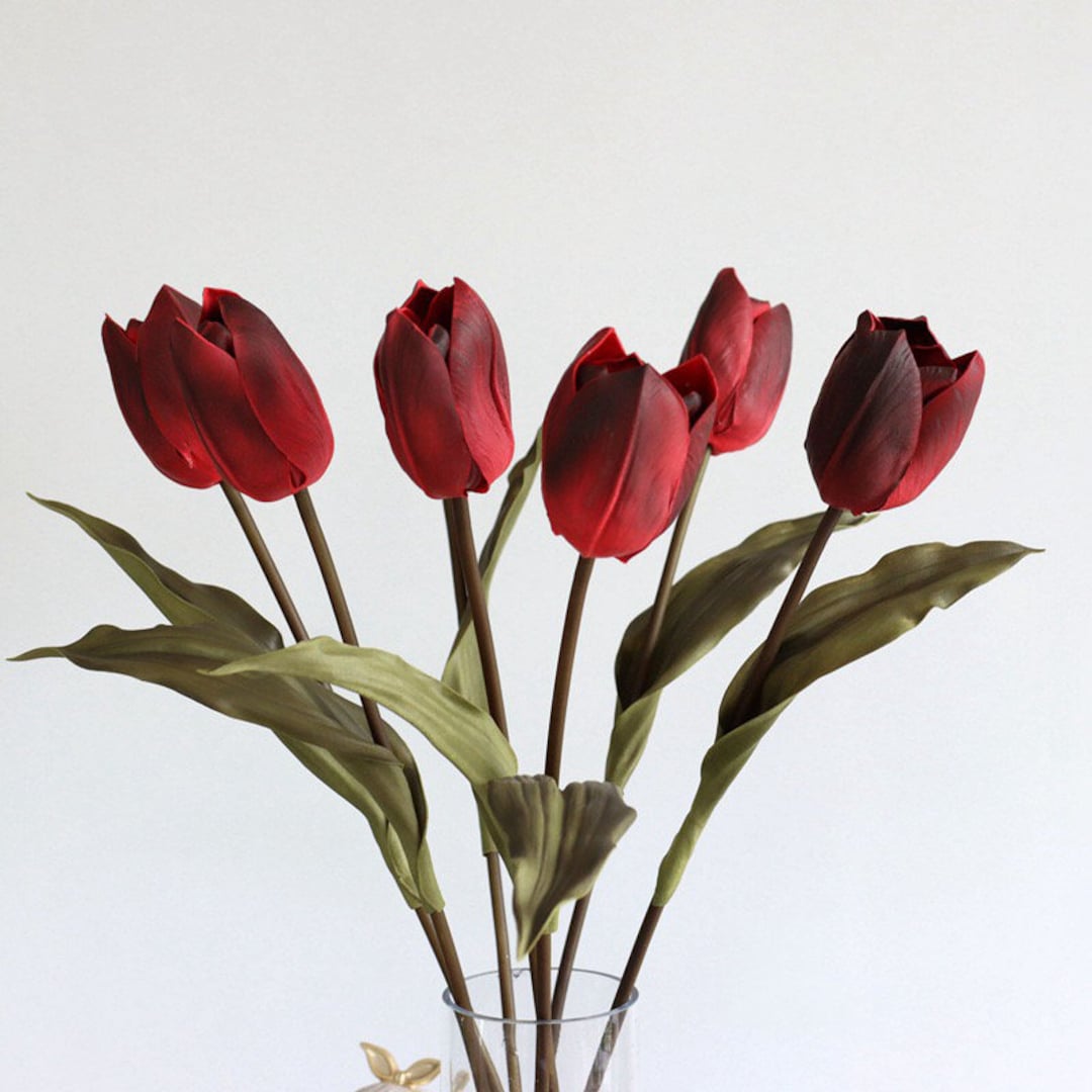 Artificial Tulip Stem With Leaf, Faux Vintage Flower Spray, Home Unique