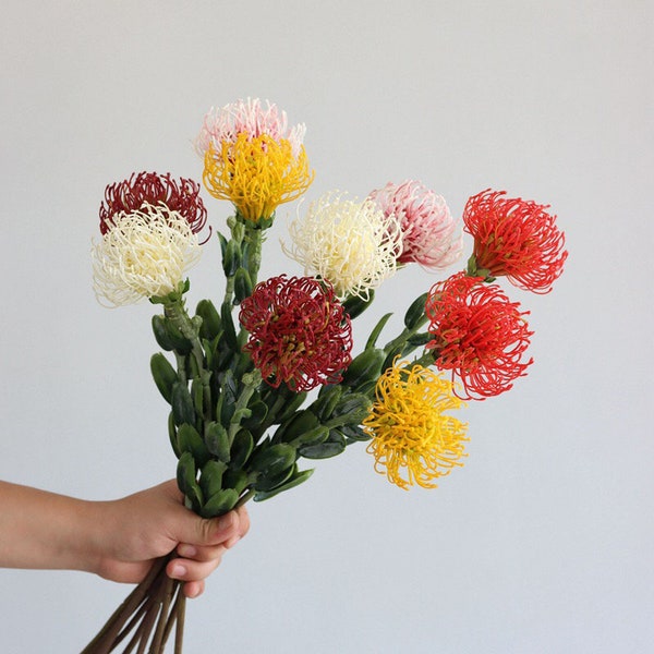 Artificial Leucospermum Cordifolium Plastic Spherical Flower Rustic Wildflower Wedding Floral Decor Exotic Plant Garland Wreath DIY Material