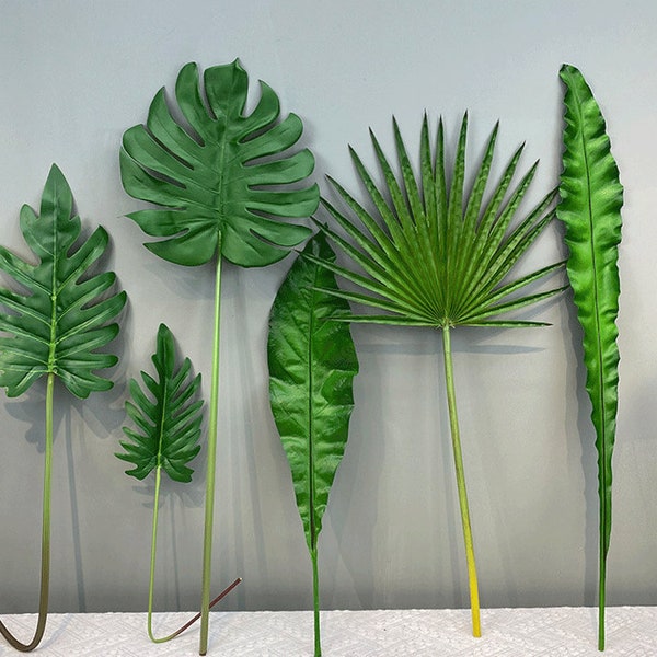 Fake Tropical Plant Leaves, Artificial Lacy Tree Philodendron, Faux Monstera Minima, Realistic Fan Palm, Bird's Nest Fern Foliage, Greenery