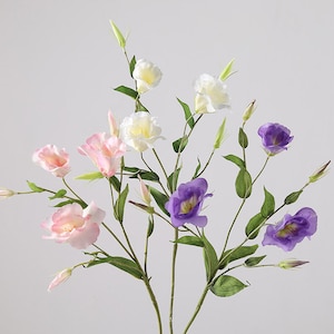 Eustoma Stem With Leaves, Artificial Lisianthus Flower Spray, Real Touch Petals, Home Floral Decor, Wedding Arrangement, for Bridal Bouquet